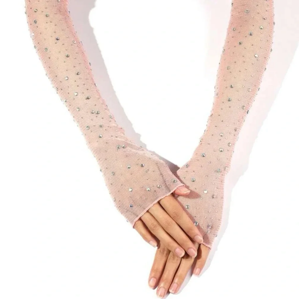 1pair Women Rhinestone Decor Luxury Arm Sleeves, For Party